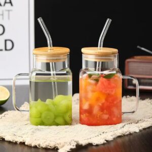 Glass cup with straw