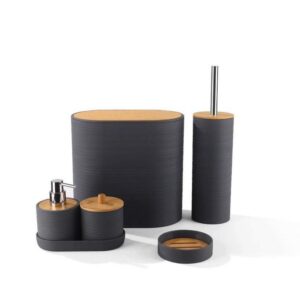 5-Piece Bamboo & Plastic Bathroom Accessory Set - Modern & Eco-Friendly