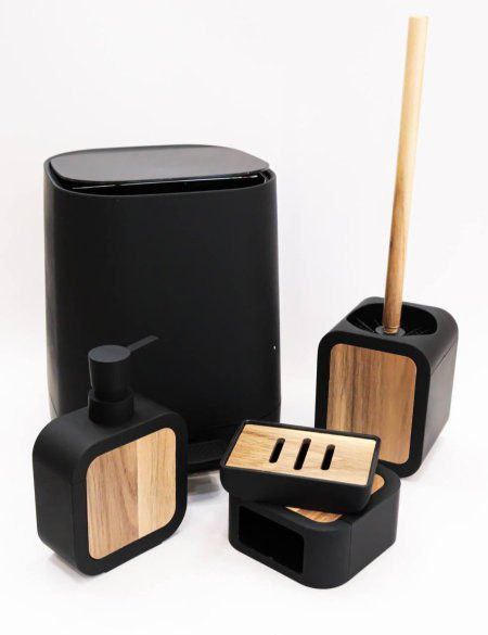 5-Piece Bamboo & Plastic Bathroom Accessory Set - Modern & Eco-Friendly