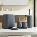 Modern 5-Piece Grey Plastic Bathroom Accessory Set