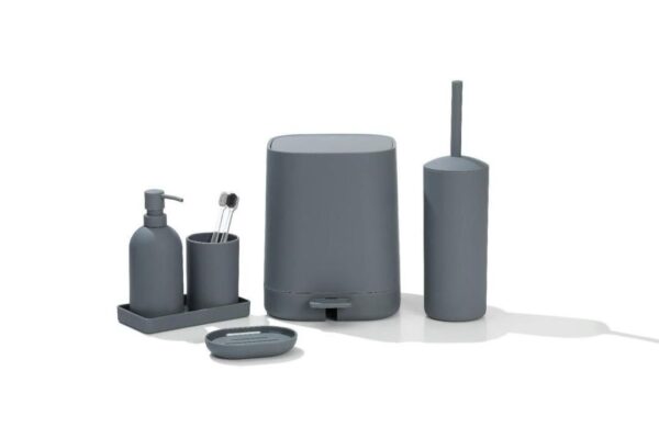 Modern 5-Piece Grey Plastic Bathroom Accessory Set