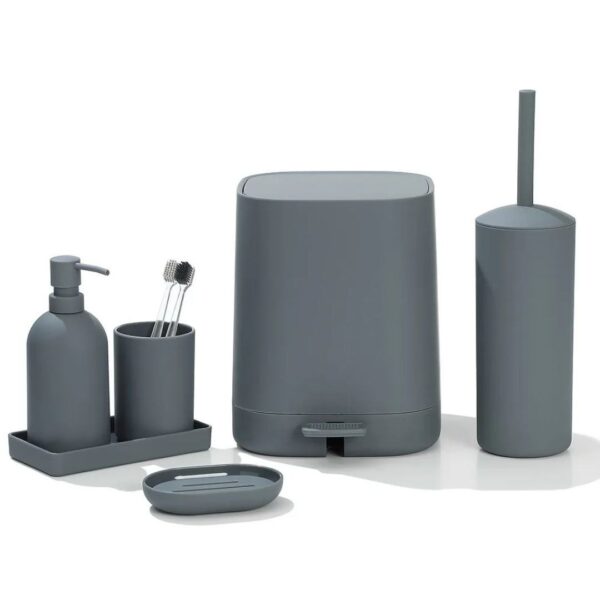 Modern 5-Piece Grey Plastic Bathroom Accessory Set