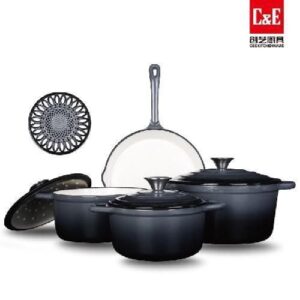 4 Set C&E Creative Art Enameled Cast Iron Cookware Set