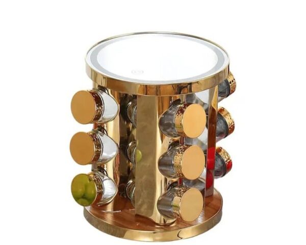 12 pcs Rotating Spice Rack with LED Light & Mirror Top