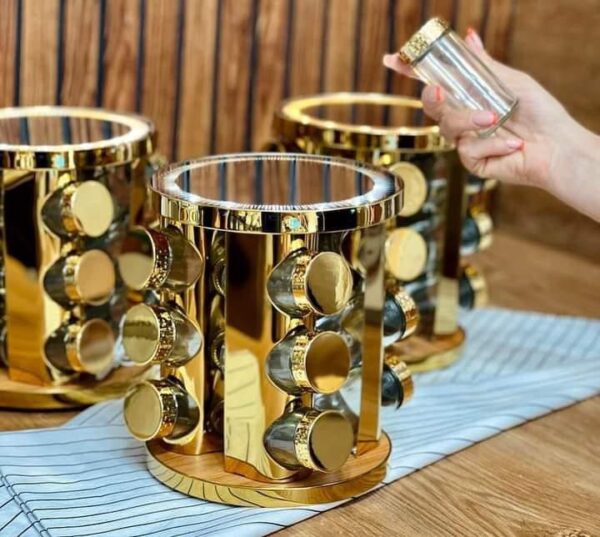 12 pcs Rotating Spice Rack with LED Light & Mirror Top
