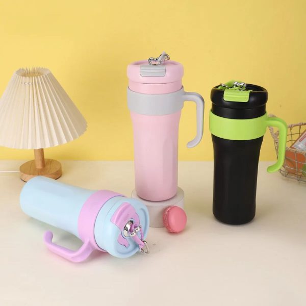 Insulated Stainless Steel Tumbler with Straw Lid & Handle for Hot & Cold Drinks