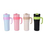 Insulated Stainless Steel Tumbler with Straw Lid & Handle for Hot & Cold Drinks