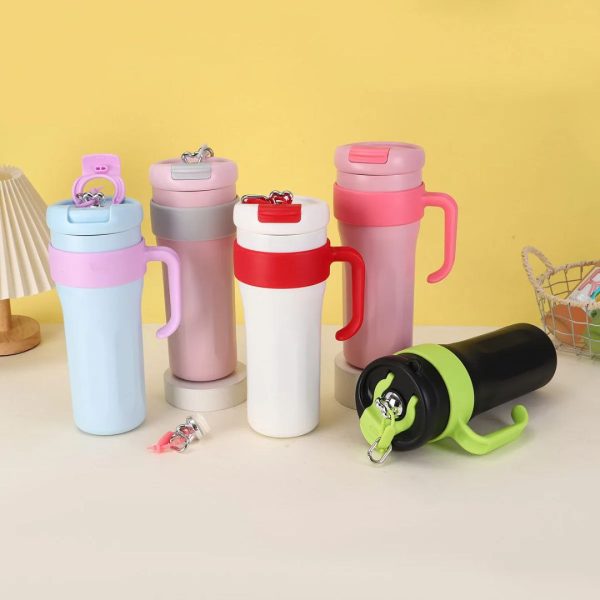 Insulated Stainless Steel Tumbler with Straw Lid & Handle for Hot & Cold Drinks