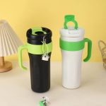 Insulated Stainless Steel Tumbler with Straw Lid & Handle for Hot & Cold Drinks