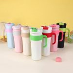 Insulated Stainless Steel Tumbler with Straw Lid & Handle for Hot & Cold Drinks