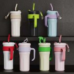 Insulated Stainless Steel Tumbler with Straw Lid & Handle for Hot & Cold Drinks