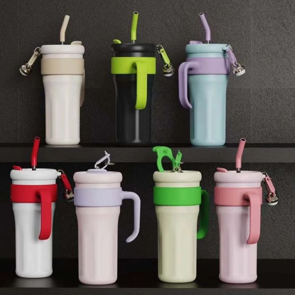 Insulated Stainless Steel Tumbler with Straw Lid & Handle for Hot & Cold Drinks