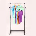 Heavy Duty Double Pole Clothes Rack with Lower Storage Shelf - Stainless Steel Garment Rack