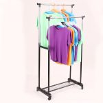 Heavy Duty Double Pole Clothes Rack with Lower Storage Shelf - Stainless Steel Garment Rack