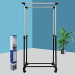 Heavy Duty Double Pole Clothes Rack with Lower Storage Shelf - Stainless Steel Garment Rack