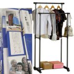 Heavy Duty Double Pole Clothes Rack with Lower Storage Shelf - Stainless Steel Garment Rack