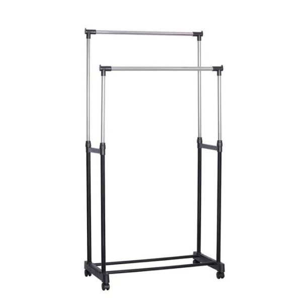 Heavy Duty Double Pole Clothes Rack with Lower Storage Shelf - Stainless Steel Garment Rack