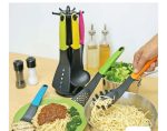 7-Piece Silicone Kitchen Utensil Set with Colored Handles & Storage Holder