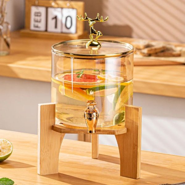 3.6L Glass Beverage Dispenser with Wooden Stand & Deer Head Lid
