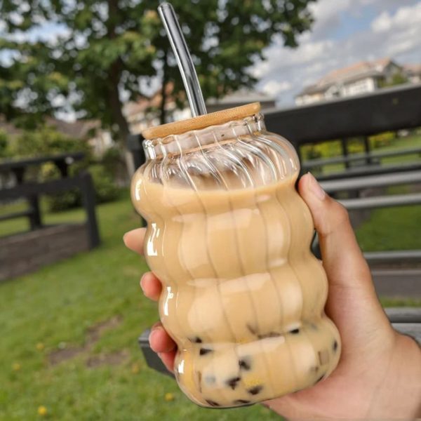 Glass cup with straw small size