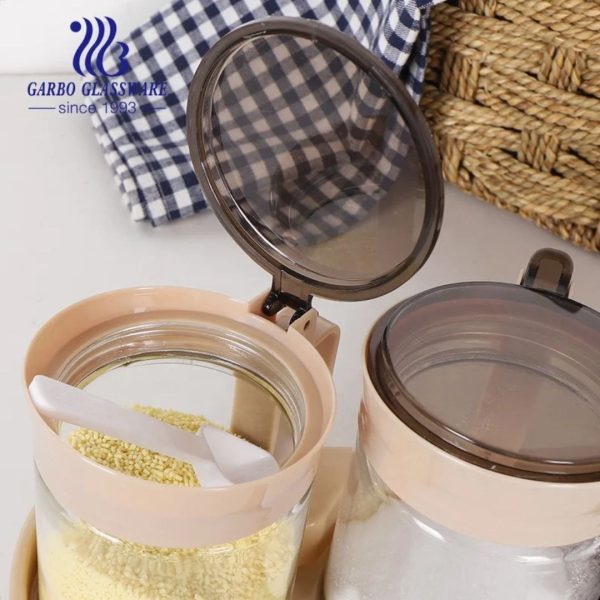 3-Piece Glass Spice Jar Set with Wooden Tray