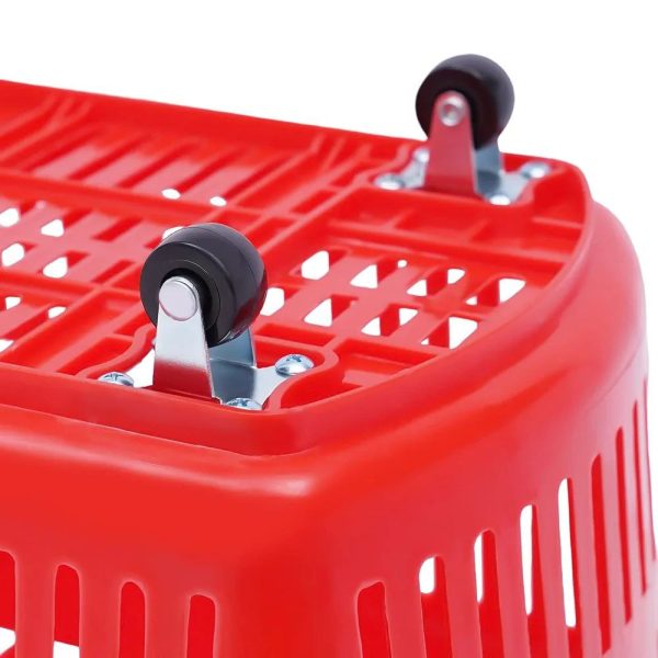 Red Rolling Plastic Shopping Basket with Telescopic Handle