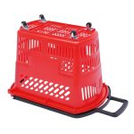 Red Rolling Plastic Shopping Basket with Telescopic Handle