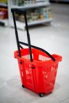 Red Rolling Plastic Shopping Basket with Telescopic Handle