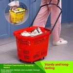 Red Rolling Plastic Shopping Basket with Telescopic Handle