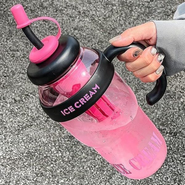Ice Cream Water Bottle with Straw & Handle