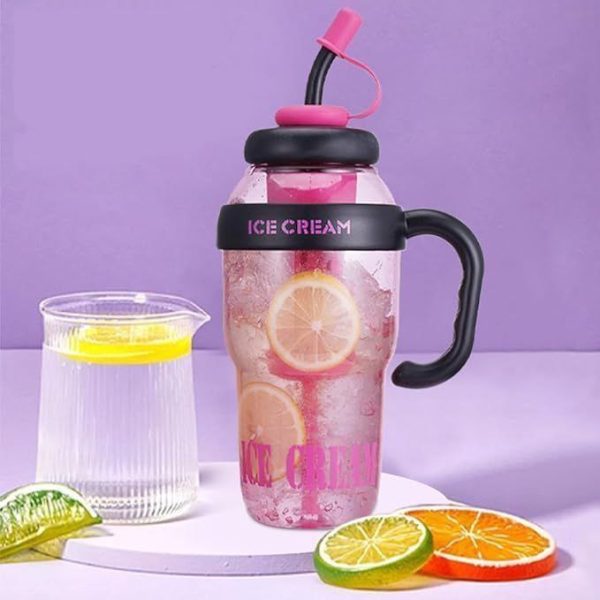 Ice Cream Water Bottle with Straw & Handle