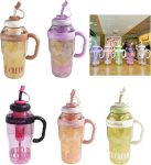 Ice Cream Water Bottle with Straw & Handle