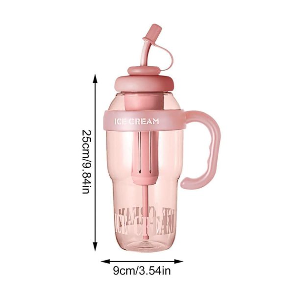 Ice Cream Water Bottle with Straw & Handle