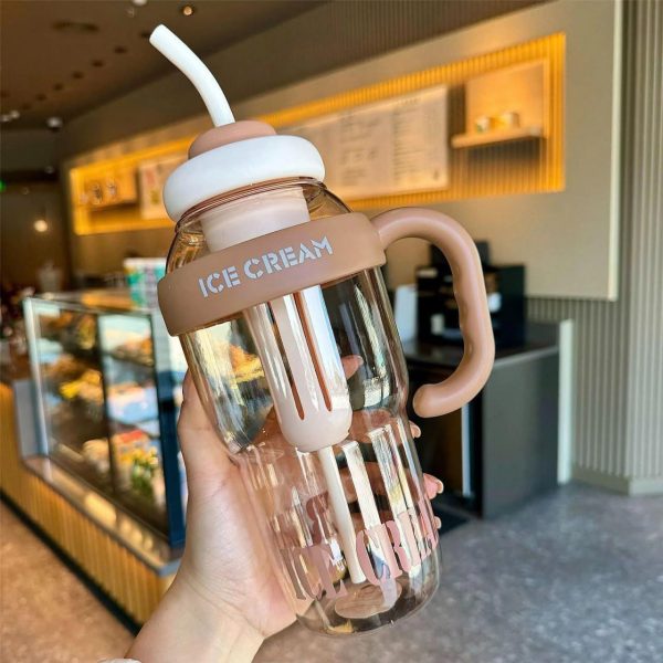 Ice Cream Water Bottle with Straw & Handle