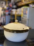 Elegant Ceramic Soup Pot with Gold Accents & Geometric Pattern