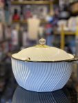 Elegant Ceramic Serving Bowl with Gold Rim & Lid