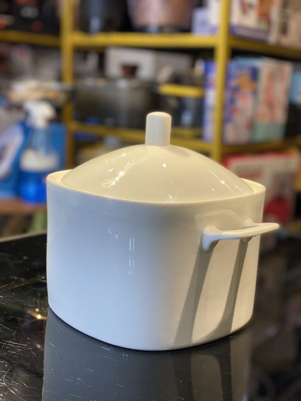 White Ceramic Serving Dish with Lid & Handle