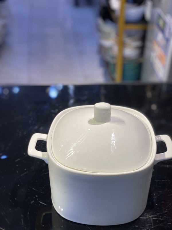 White Ceramic Serving Dish with Lid & Handle