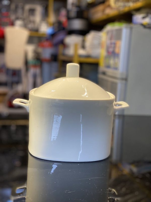 White Ceramic Serving Dish with Lid & Handle