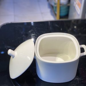 White Ceramic Serving Dish with Lid & Handle