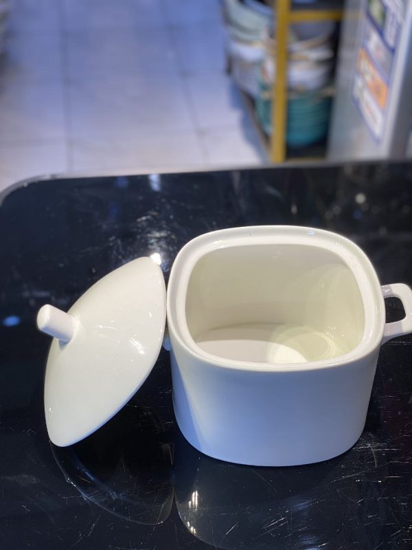 White Ceramic Serving Dish with Lid & Handle