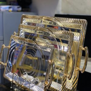 ST008 Decorative Metal Serving Trays - Gold Border with Swirl Pattern