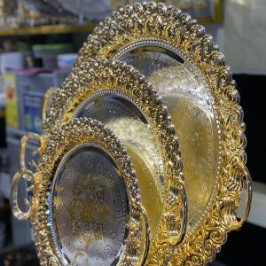 3pcs Luxurious Decorative Serving Trays – Gold & Silver Baroque Design