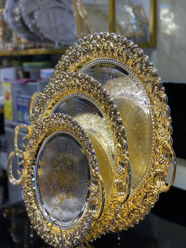 3pcs Luxurious Decorative Serving Trays – Gold & Silver Baroque Design