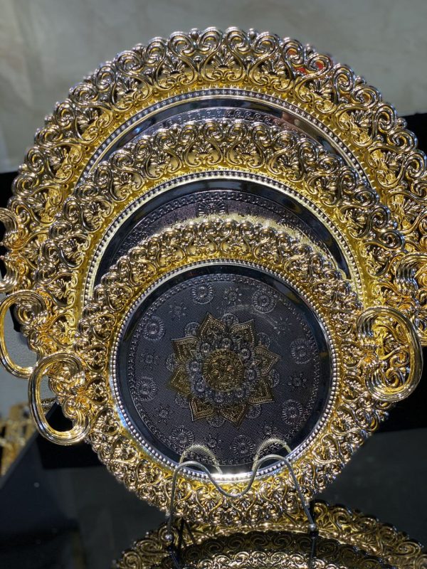 3pcs Luxurious Decorative Serving Trays – Gold & Silver Baroque Design
