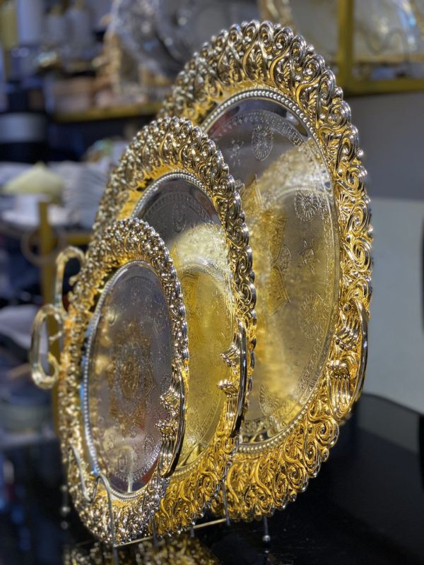 3pcs Luxurious Decorative Serving Trays – Gold & Silver Baroque Design