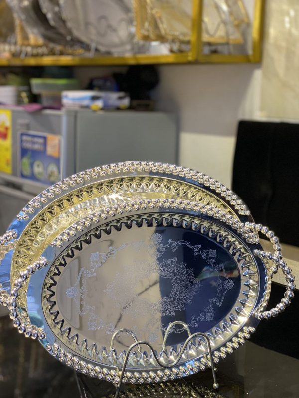 2pcs Luxurious Stainless Steel Serving Trays