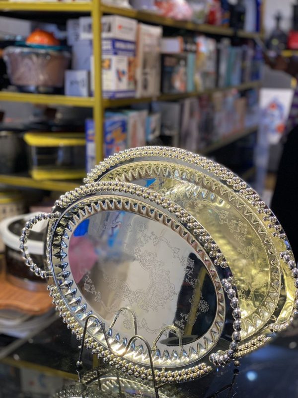 2pcs Luxurious Stainless Steel Serving Trays