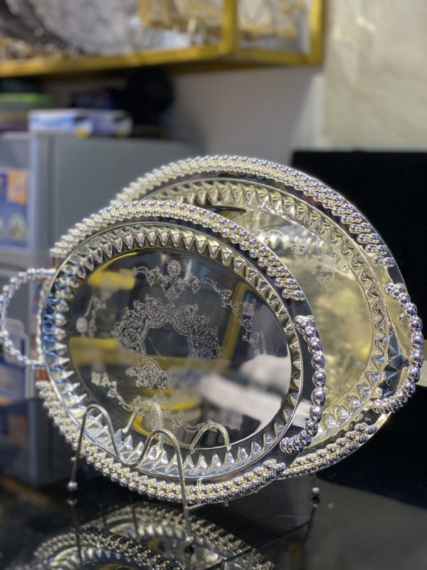 2pcs Luxurious Stainless Steel Serving Trays