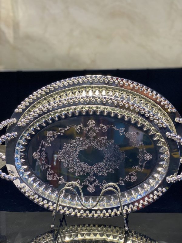 2pcs Luxurious Stainless Steel Serving Trays